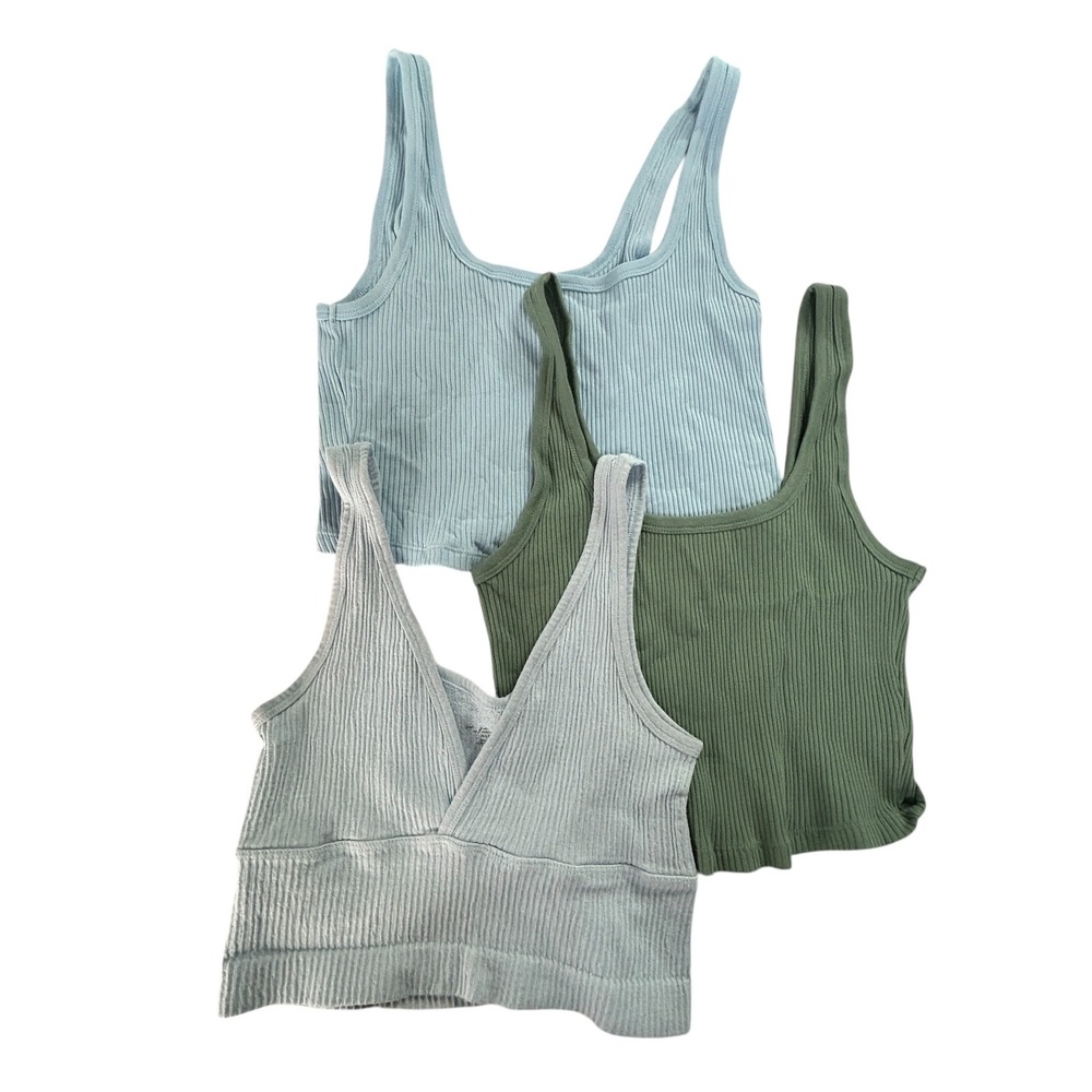 Ribbed Tank Top Bundle M Blue Green Basic Stretch Cropped Capsule Minimal